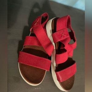 Red strap chunky sandals